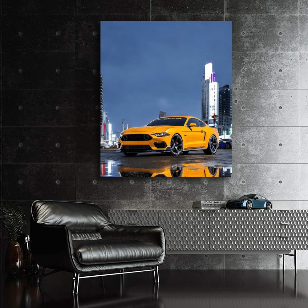 Yellow Mustang by Night City - Power and Elegance
