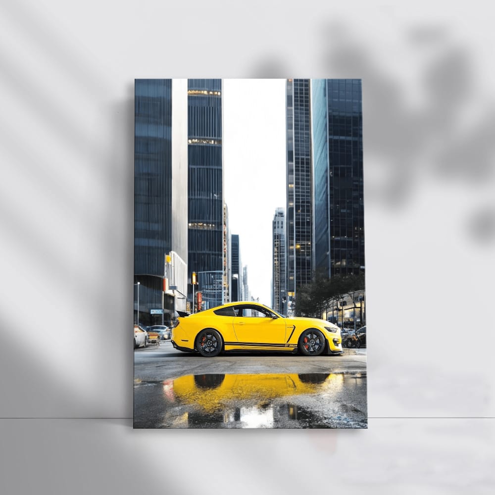 Yellow Mustang in Metropolis - Classic Power and Style