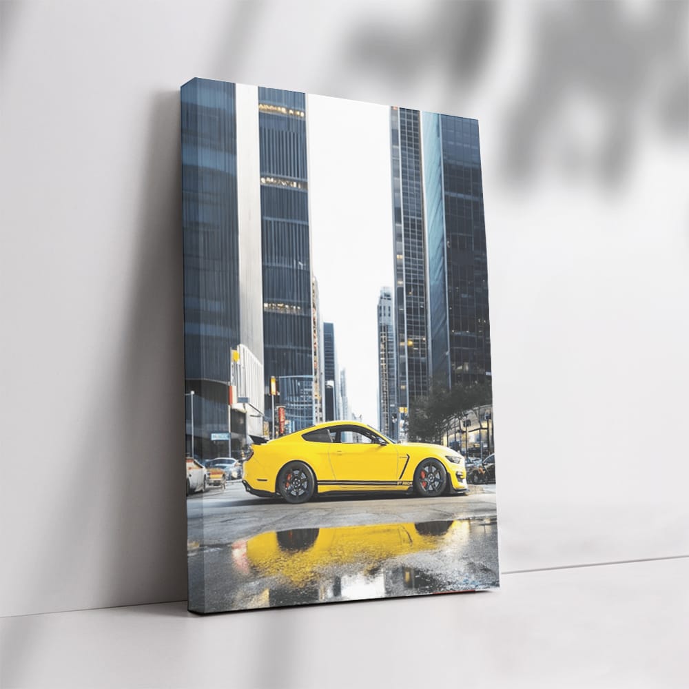 Yellow Mustang in Metropolis - Classic Power and Style