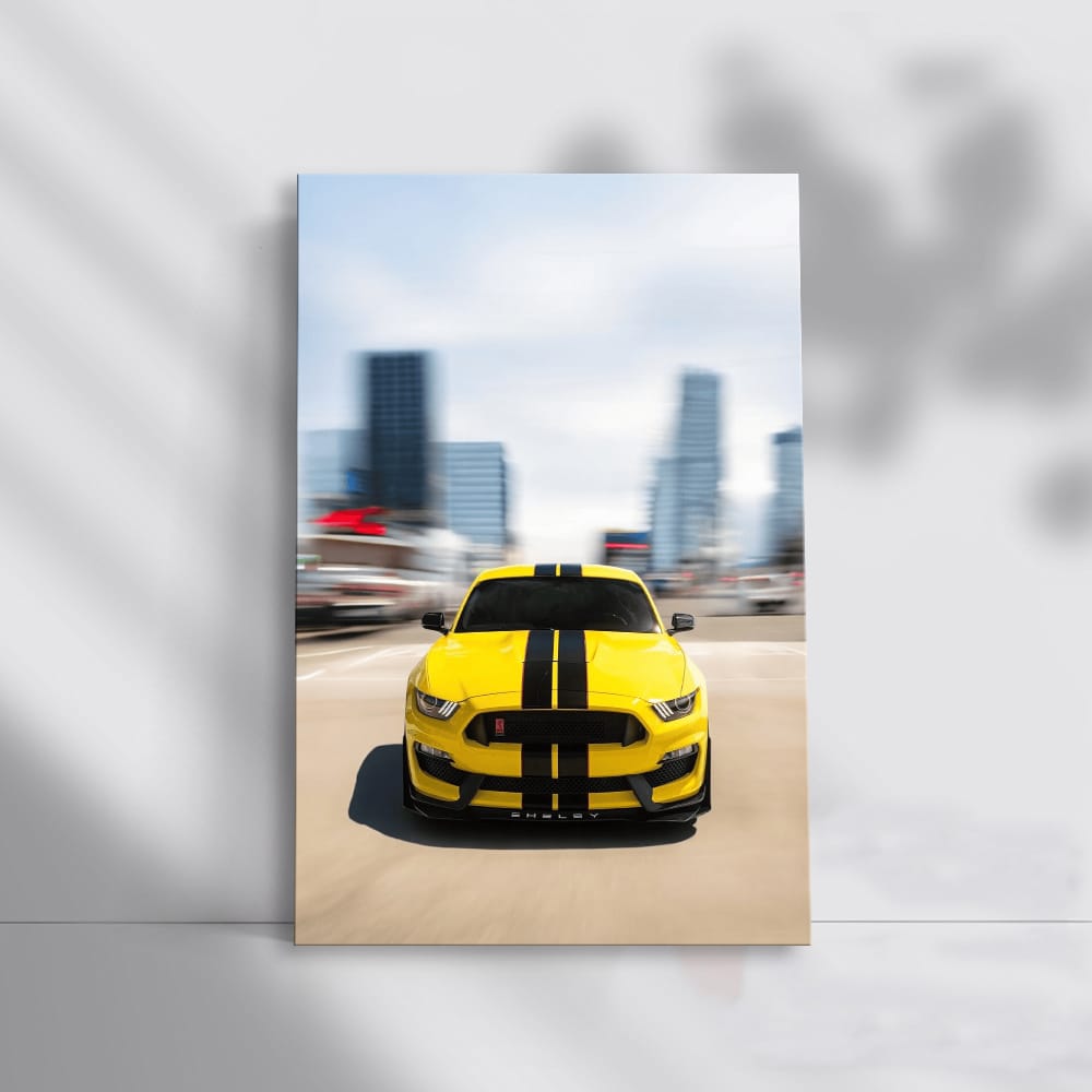 Vibrant Yellow Mustang Roams Urban Jungle - Bold & Free
