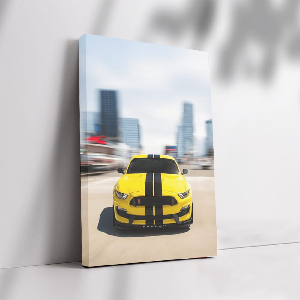 Vibrant Yellow Mustang Roams Urban Jungle - Bold & Free