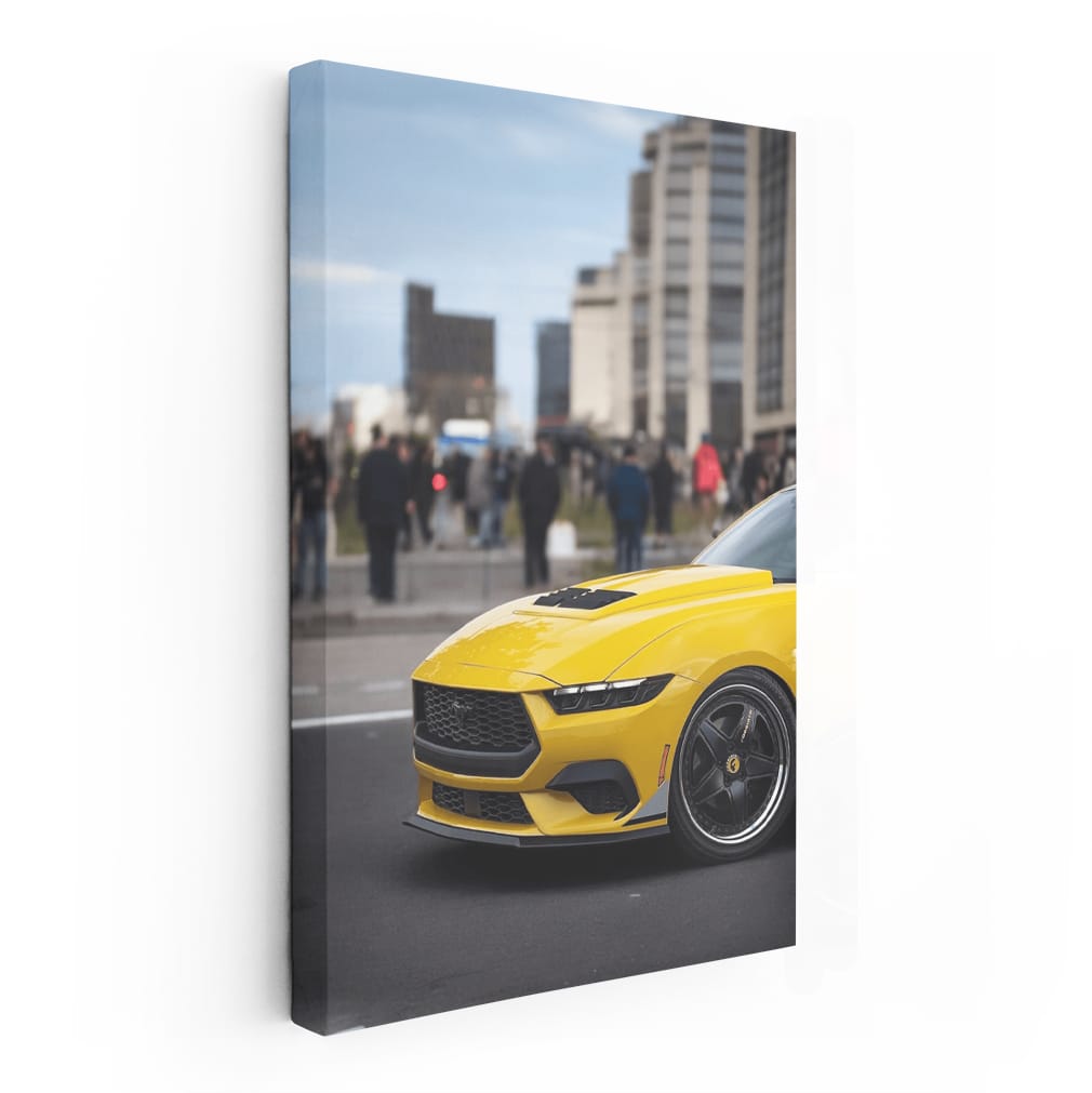 Yellow Mustang Roaring Through Urban Streets - Bold and Fierce