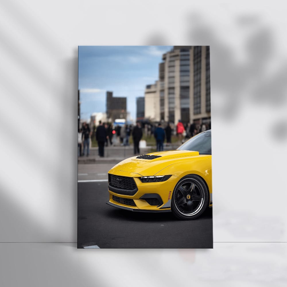Yellow Mustang Roaring Through Urban Streets - Bold and Fierce