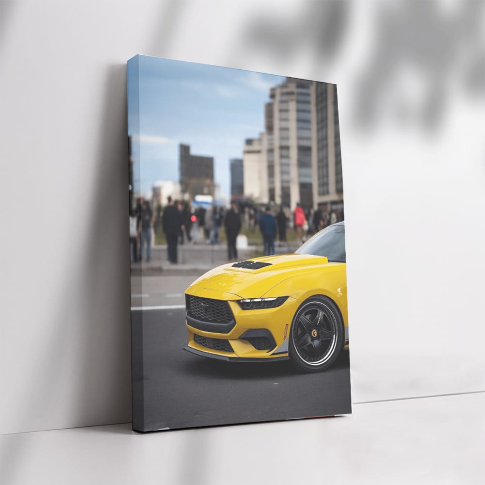 Yellow Mustang Roaring Through Urban Streets - Bold and Fierce