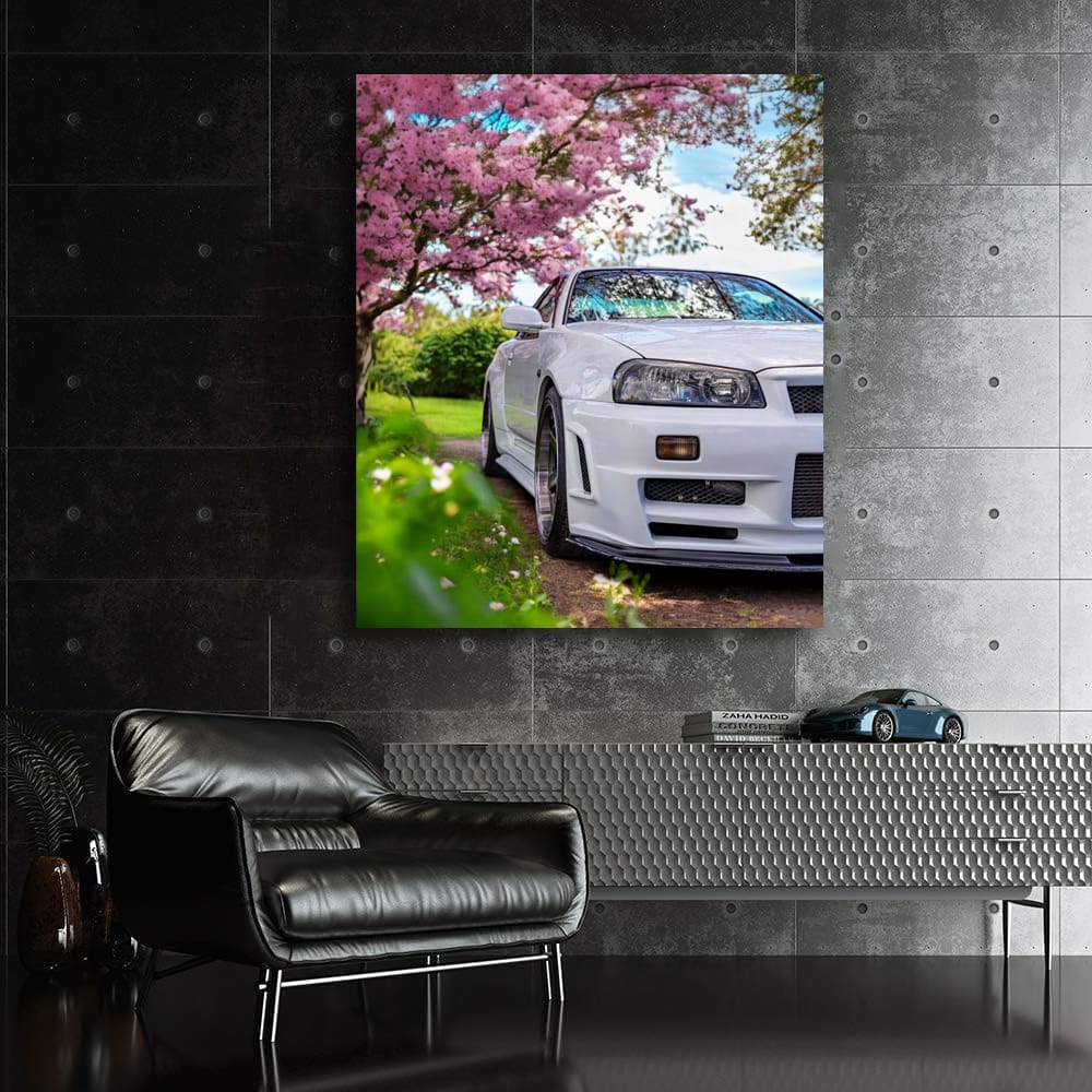 Nissan GT-R R34 among flowers - Legendary Icon