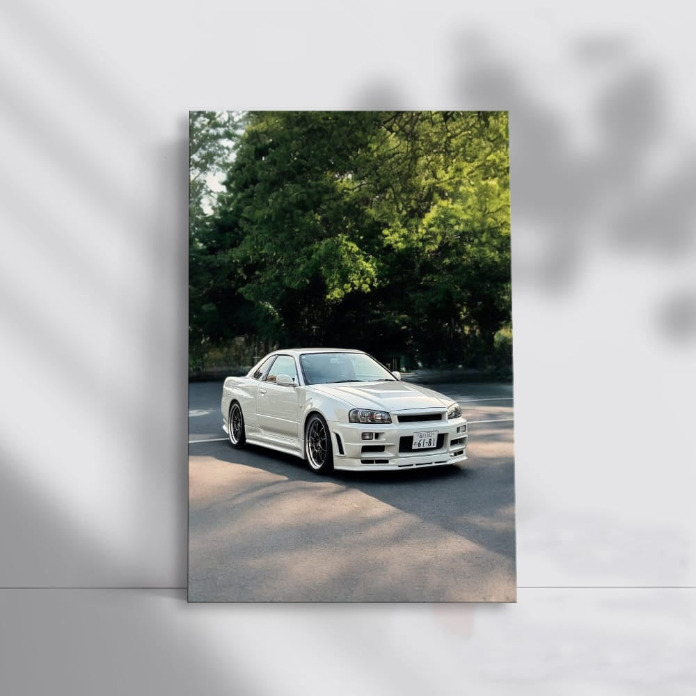 White Nissan Skyline GT-R R34 Parked - Legendary Icon