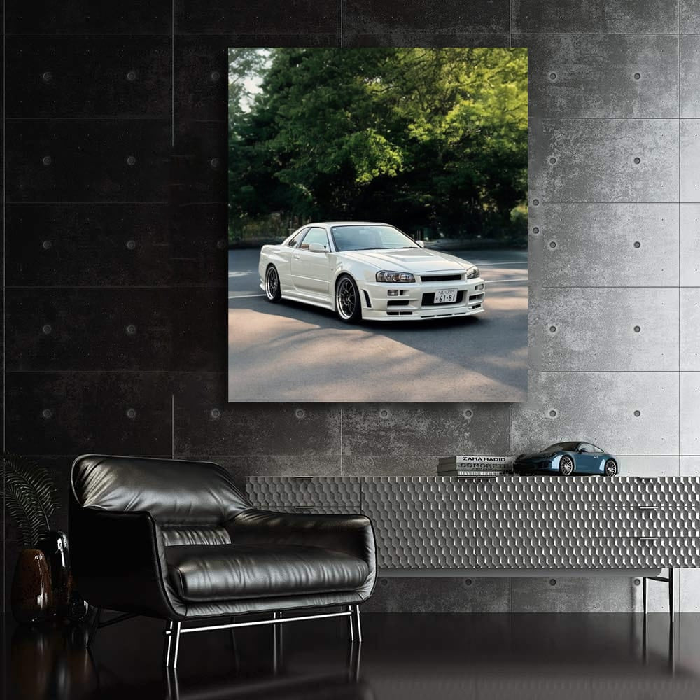 White Nissan Skyline GT-R R34 Parked - Legendary Icon