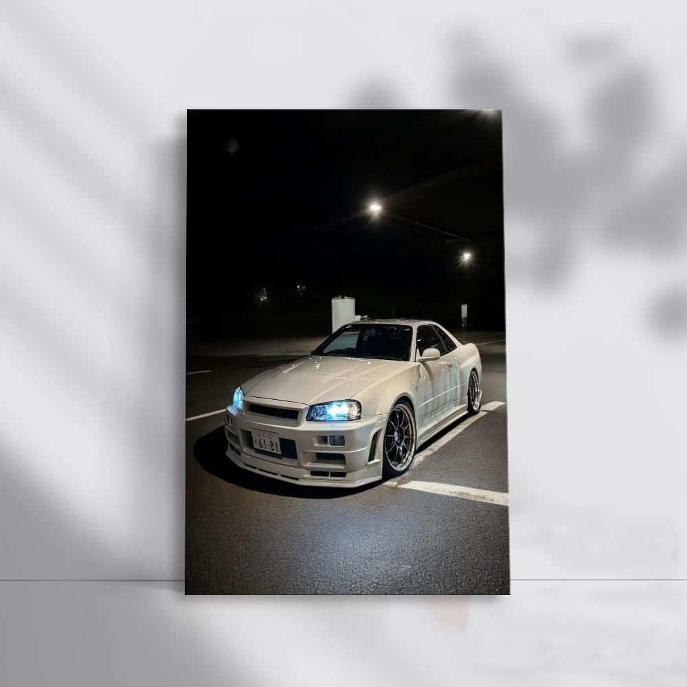 White Nissan Skyline GT-R R34 in Parking Lot - Iconic Speedster