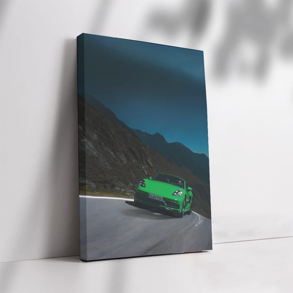 Green Porsche 718 at Dusk in Mountains - Sporty Elegance