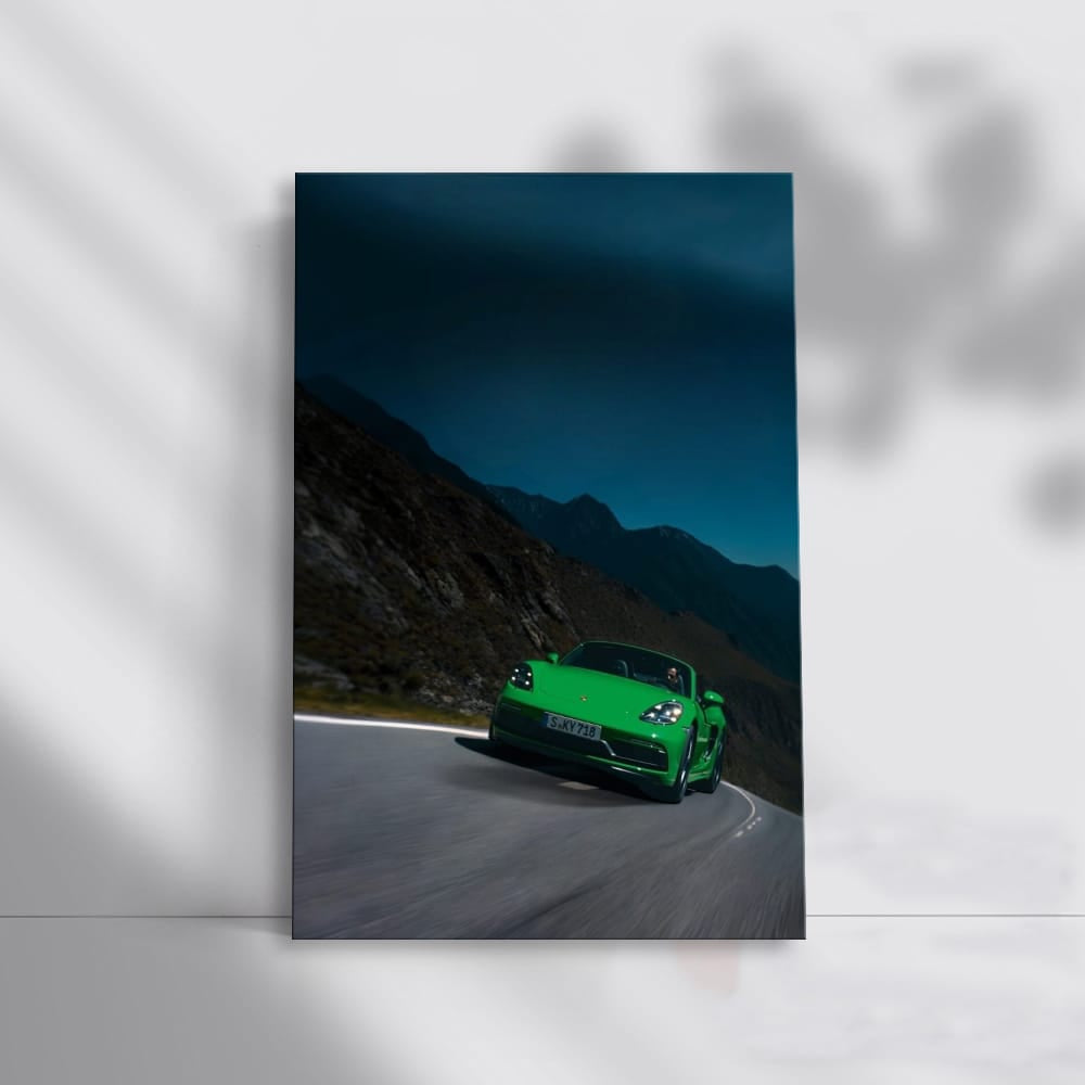 Green Porsche 718 at Dusk in Mountains - Sporty Elegance