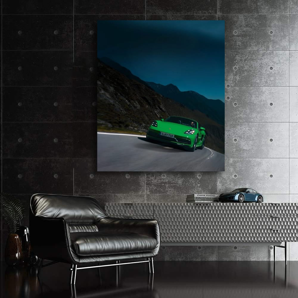 Green Porsche 718 at Dusk in Mountains - Sporty Elegance