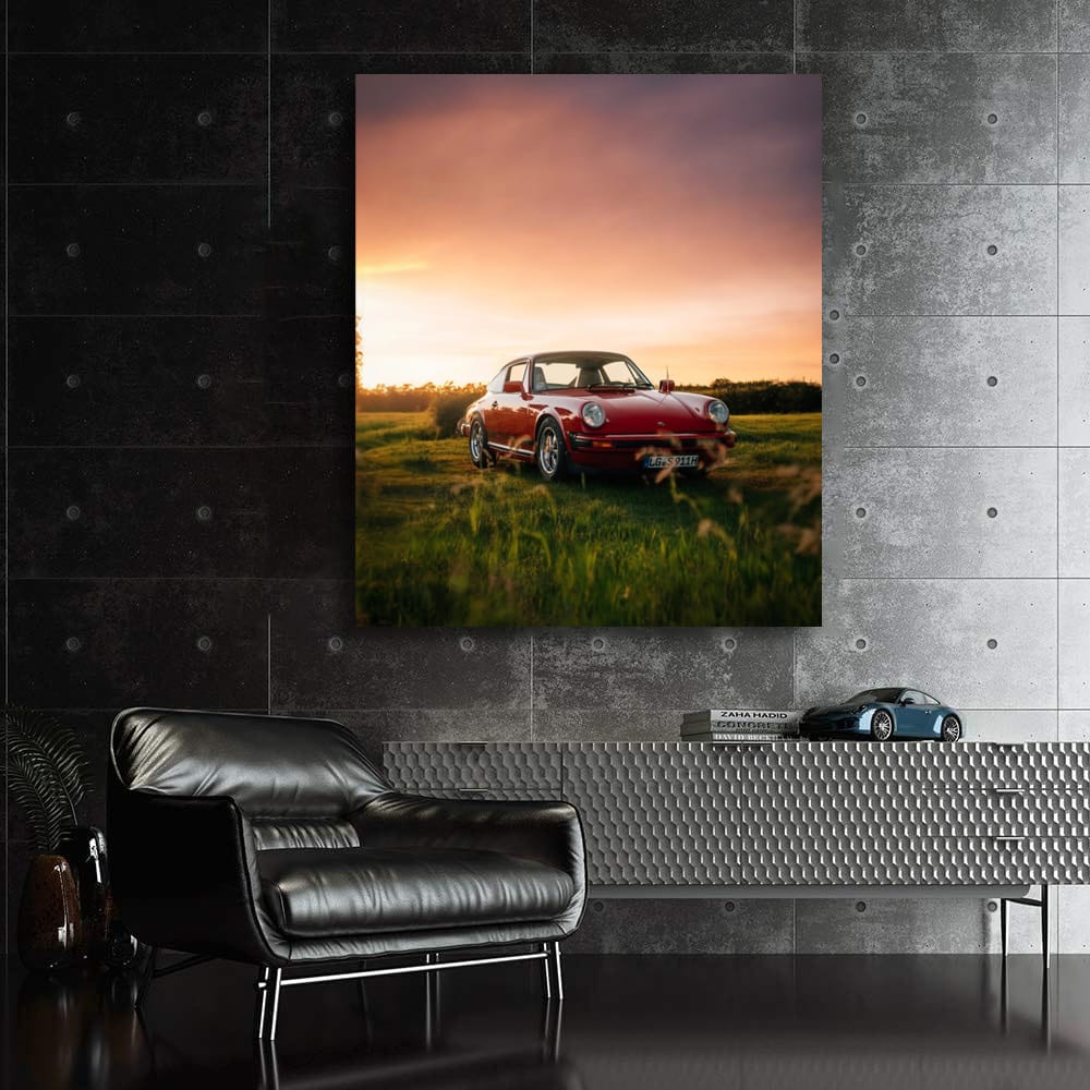 Classic Porsche 911 at Sunset in Field - Timeless Elegance