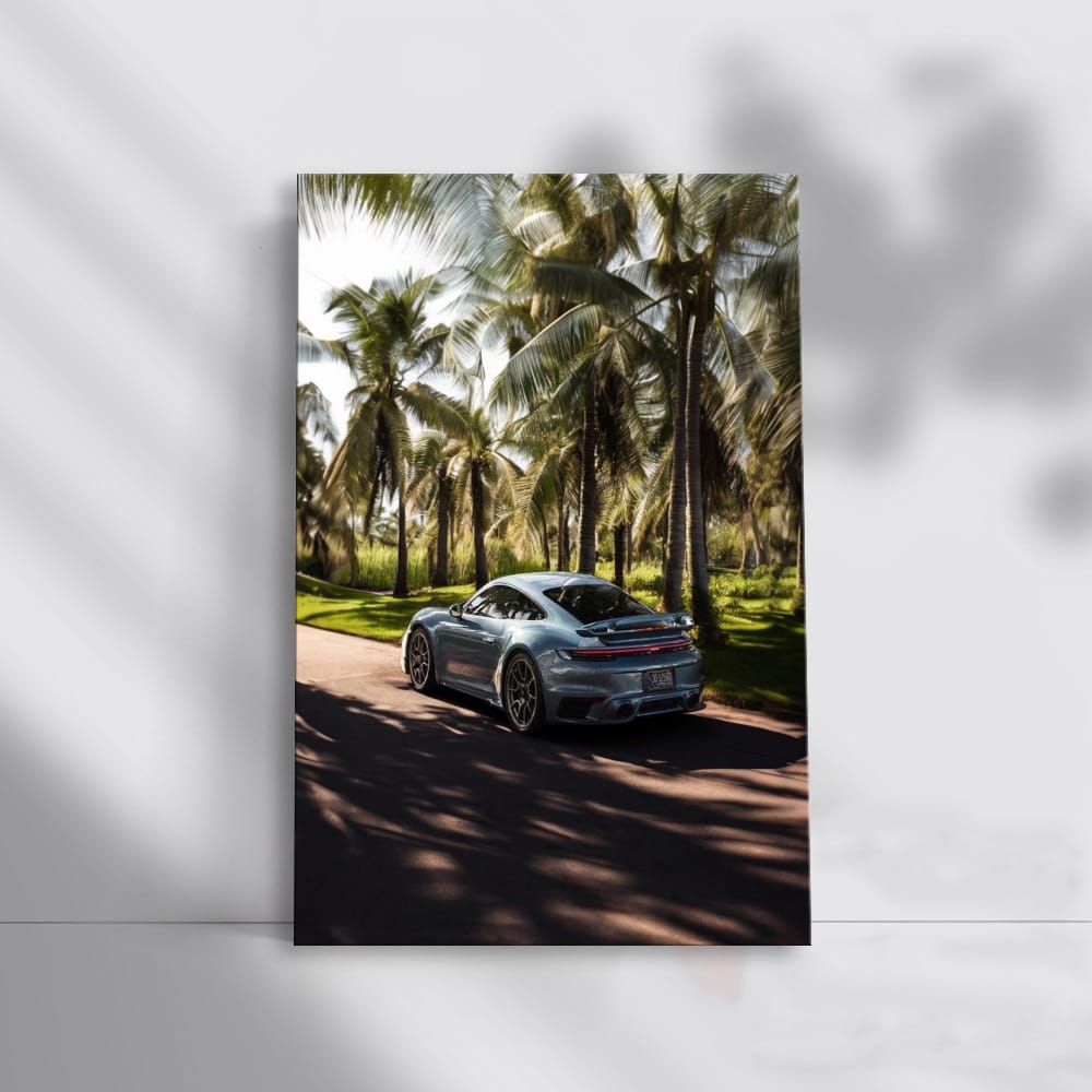Porsche in Gemini Blue Metallic Under Palm Trees - Iconic Style