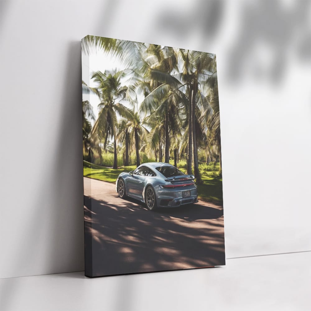 Porsche in Gemini Blue Metallic Under Palm Trees - Iconic Style