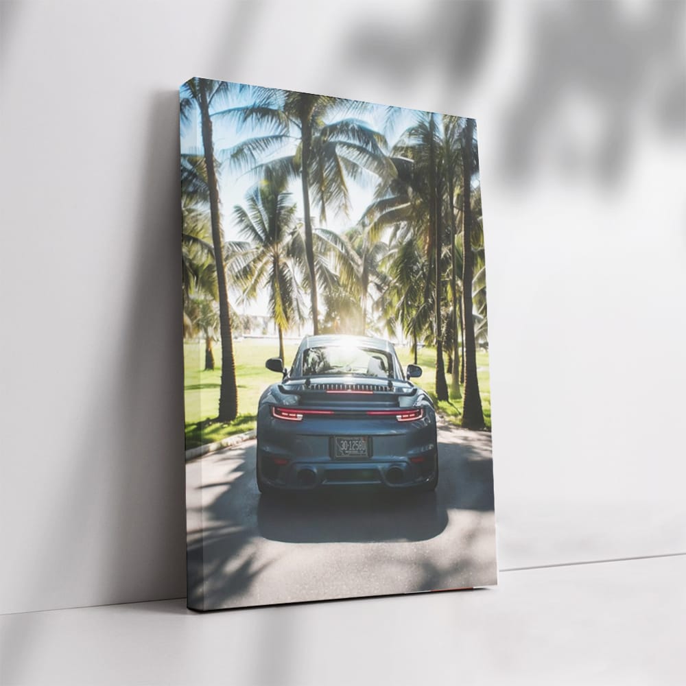 Porsche Gemini Blue Metallic Under Palms - Sleek & Stylish