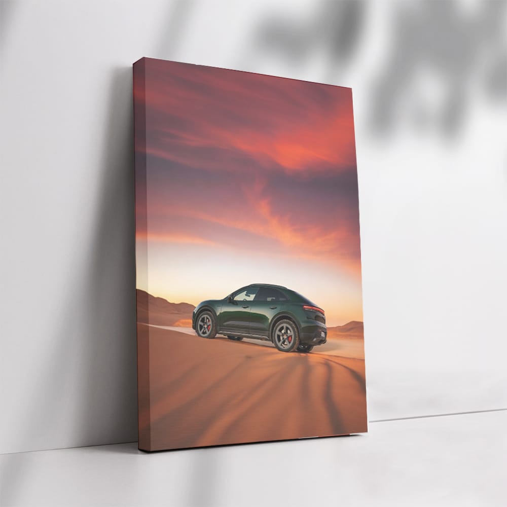 Green Porsche Macan 4S at Sunset Desert - Unleash Adventure