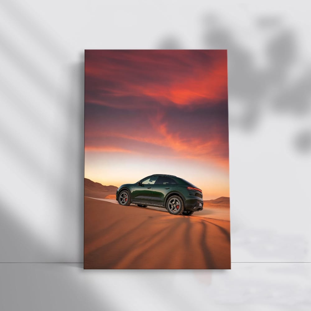 Green Porsche Macan 4S at Sunset Desert - Unleash Adventure