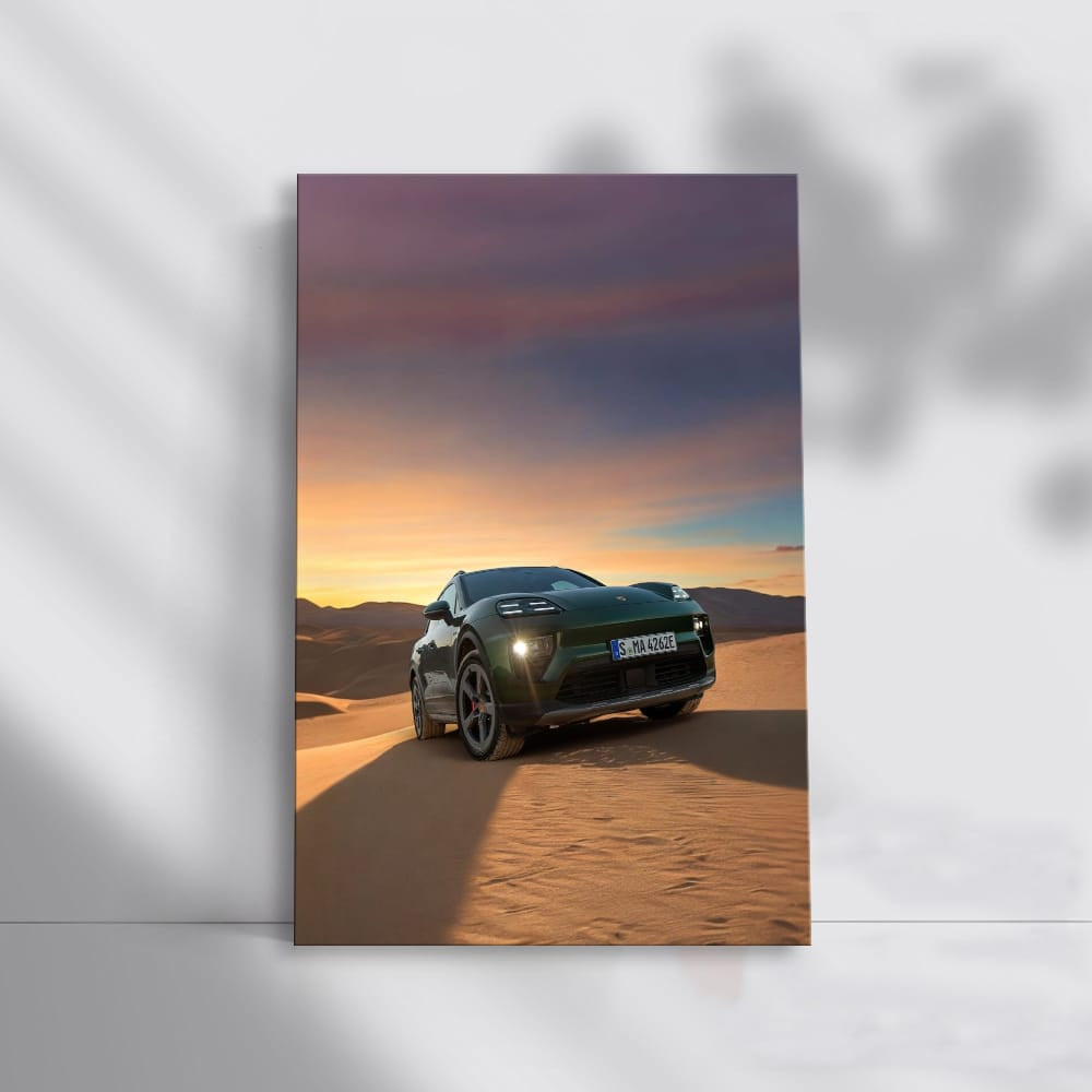 Green Porsche Macan 4S at Desert Sunset - Power and Elegance