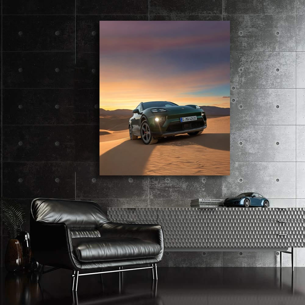Green Porsche Macan 4S at Desert Sunset - Power and Elegance