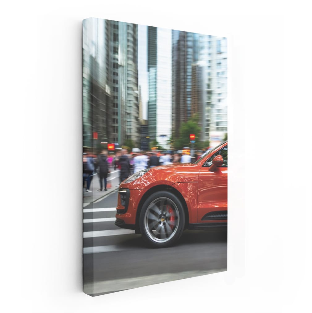 Vibrant Orange Porsche Macan S with Skyscrapers - Bold Elegance