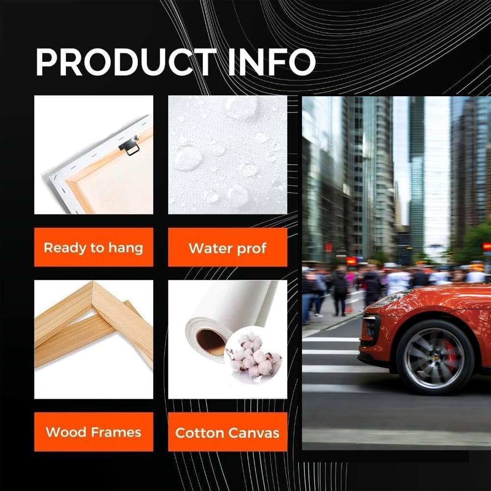 Vibrant Orange Porsche Macan S with Skyscrapers - Bold Elegance