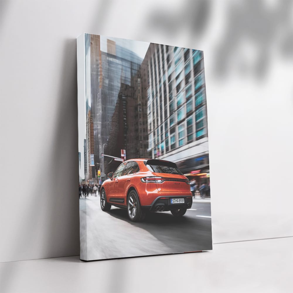 Porsche Macan S in Orange with Skyscraper Backdrop - Dynamic Power