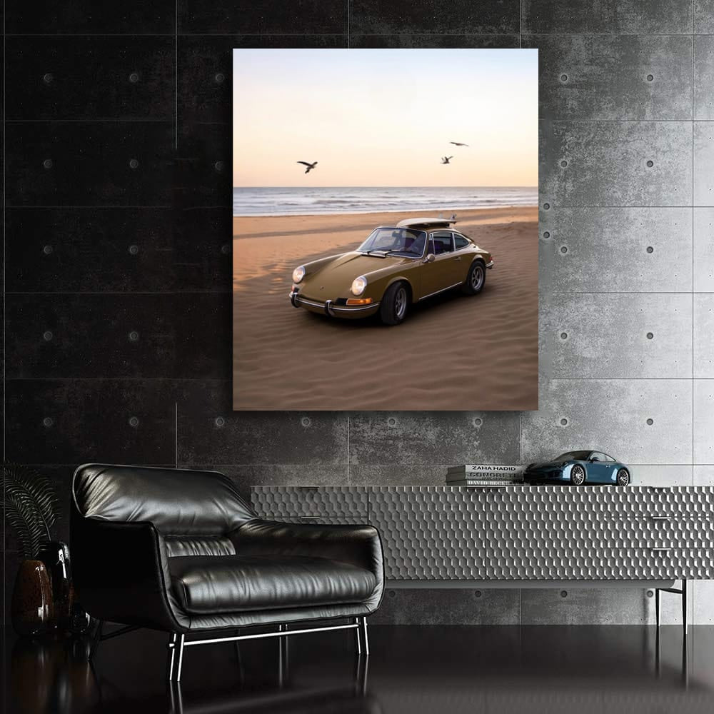 Vintage 1970 Porsche 911T on Beach - Classic Elegance