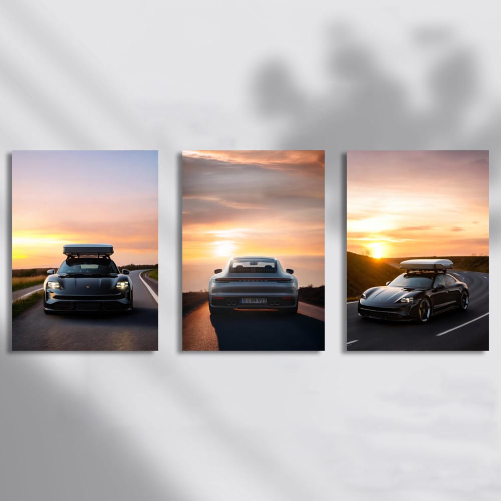 Porsche At Sunset Set of 3