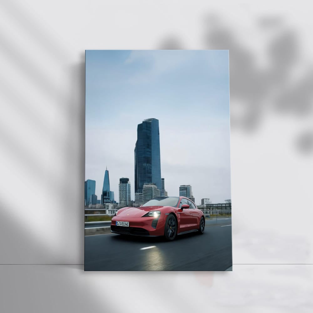Red Porsche in Urban Landscape - Power and Elegance