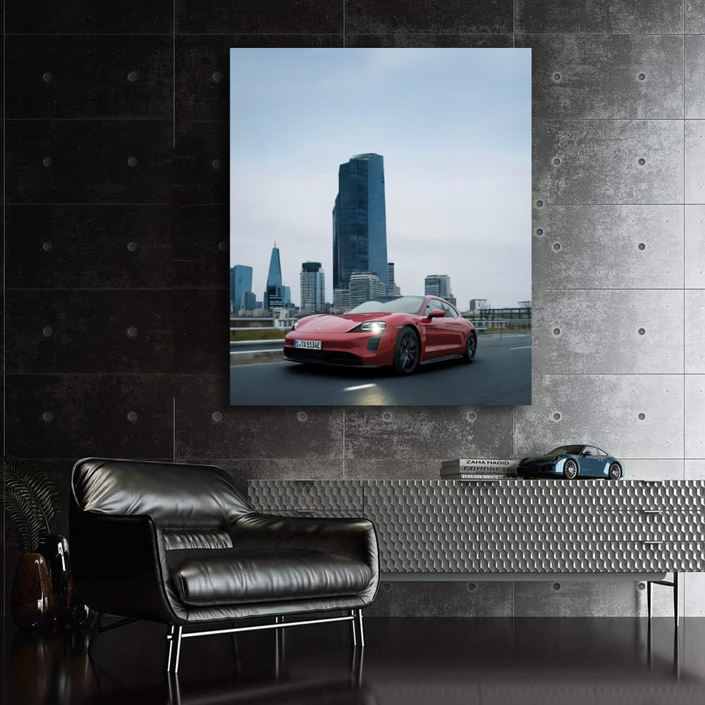 Red Porsche in Urban Landscape - Power and Elegance
