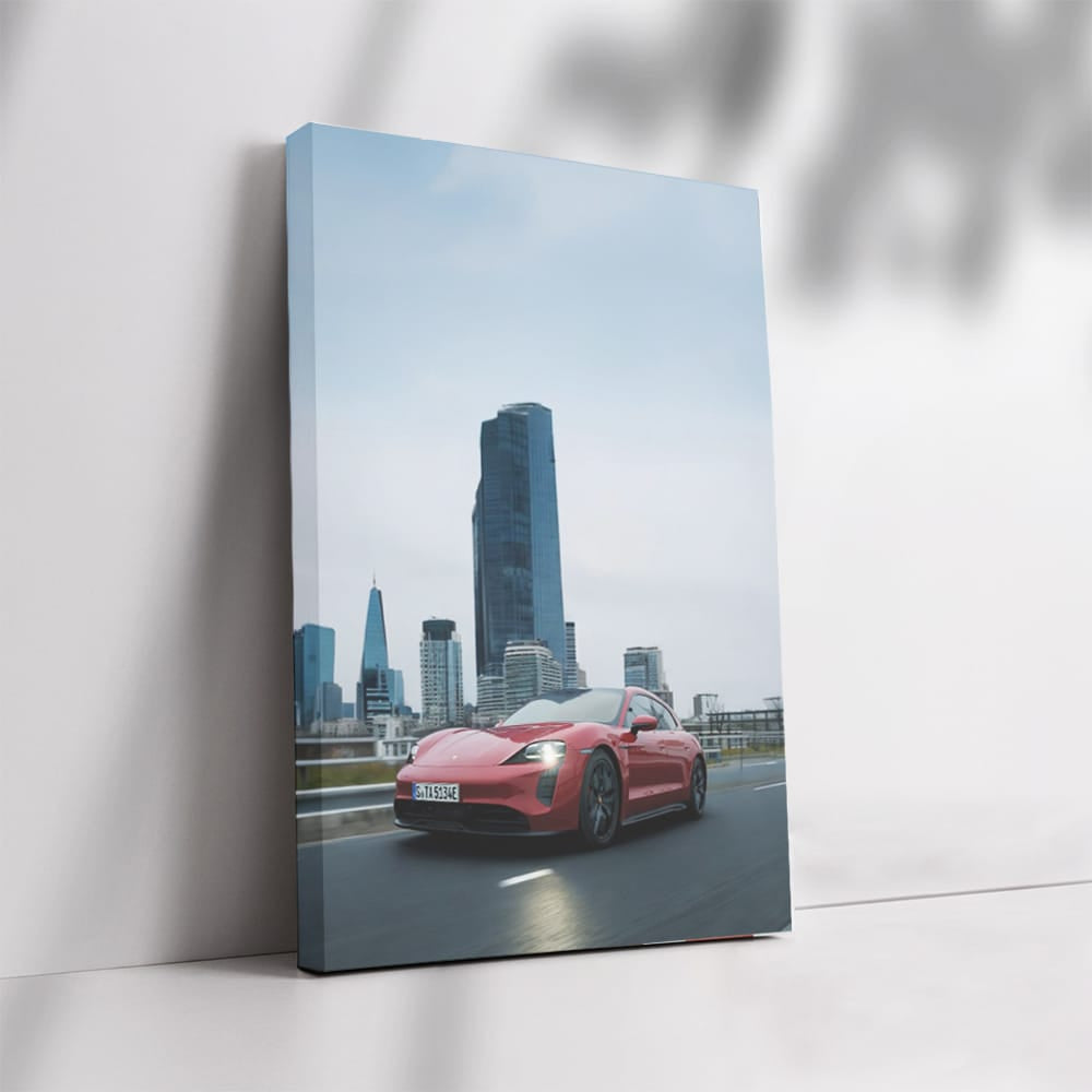 Red Porsche in Urban Landscape - Power and Elegance