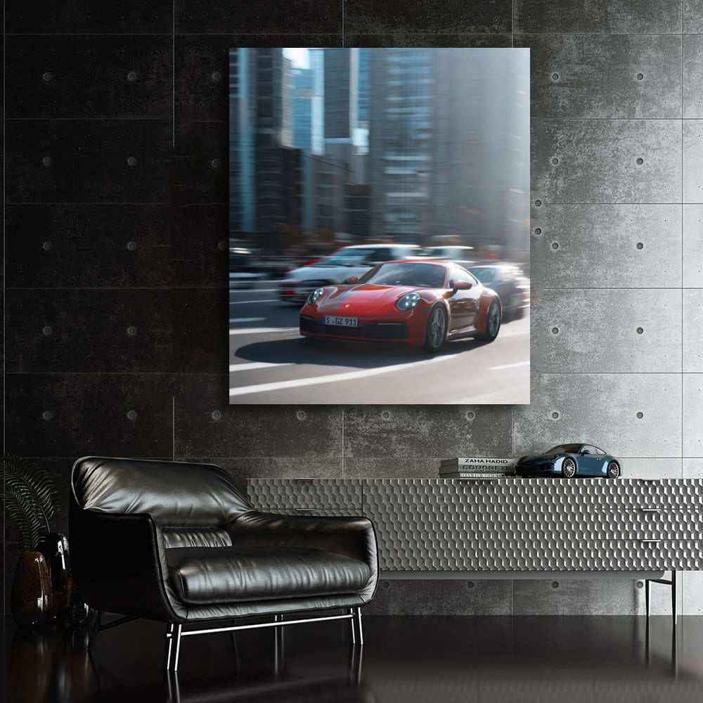 Red Porsche in Urban Setting - Elegance Meets Performance