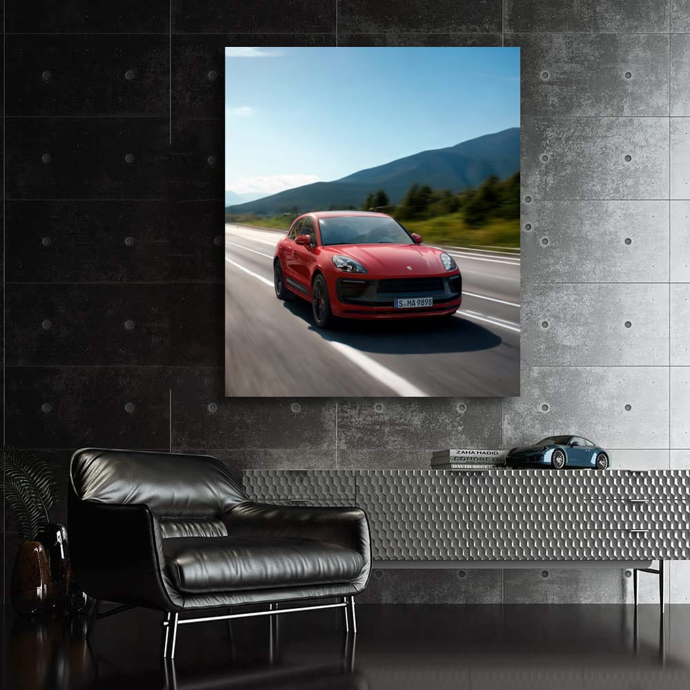 Red Porsche on Scenic Road - Sports Car Icon