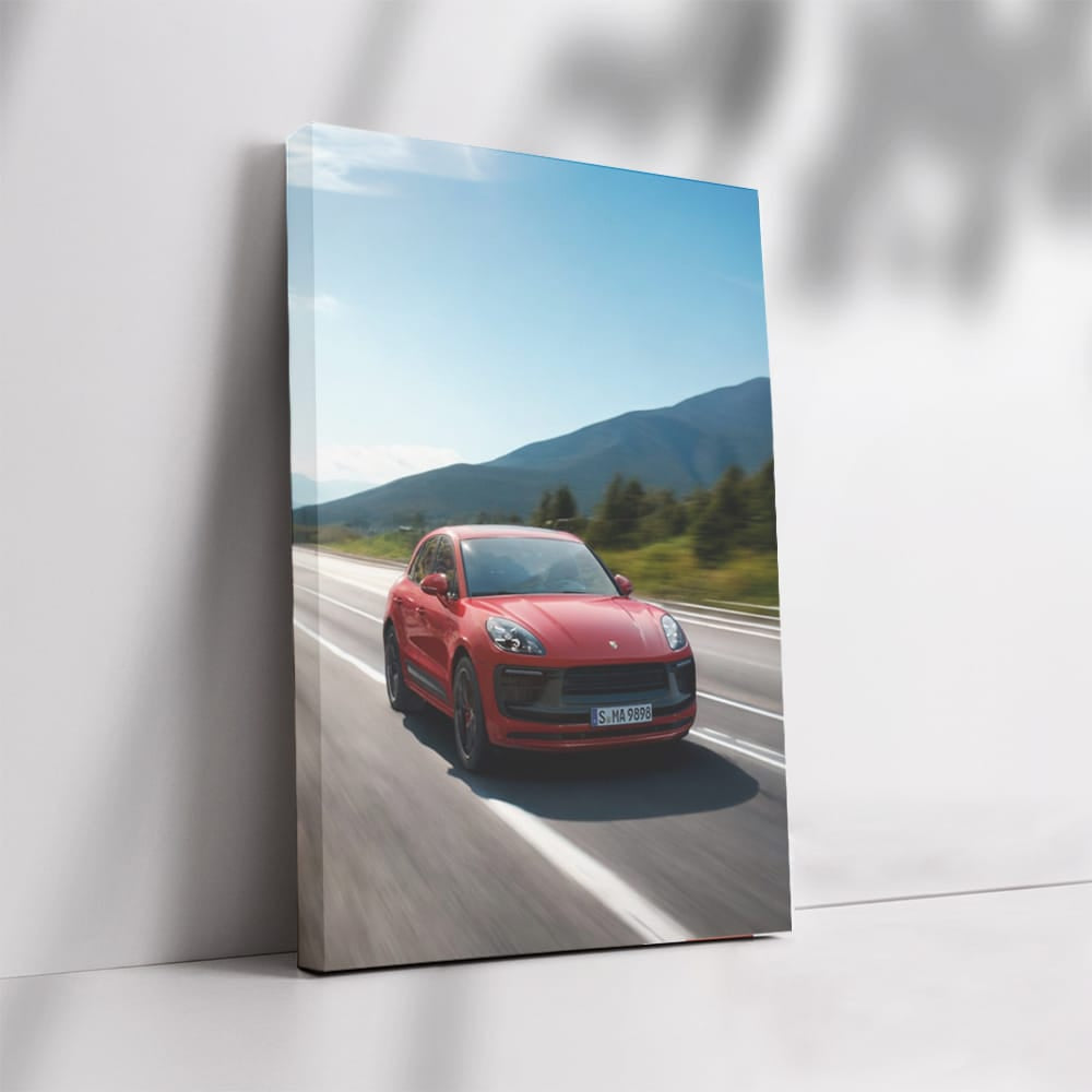 Red Porsche on Scenic Road - Sports Car Icon