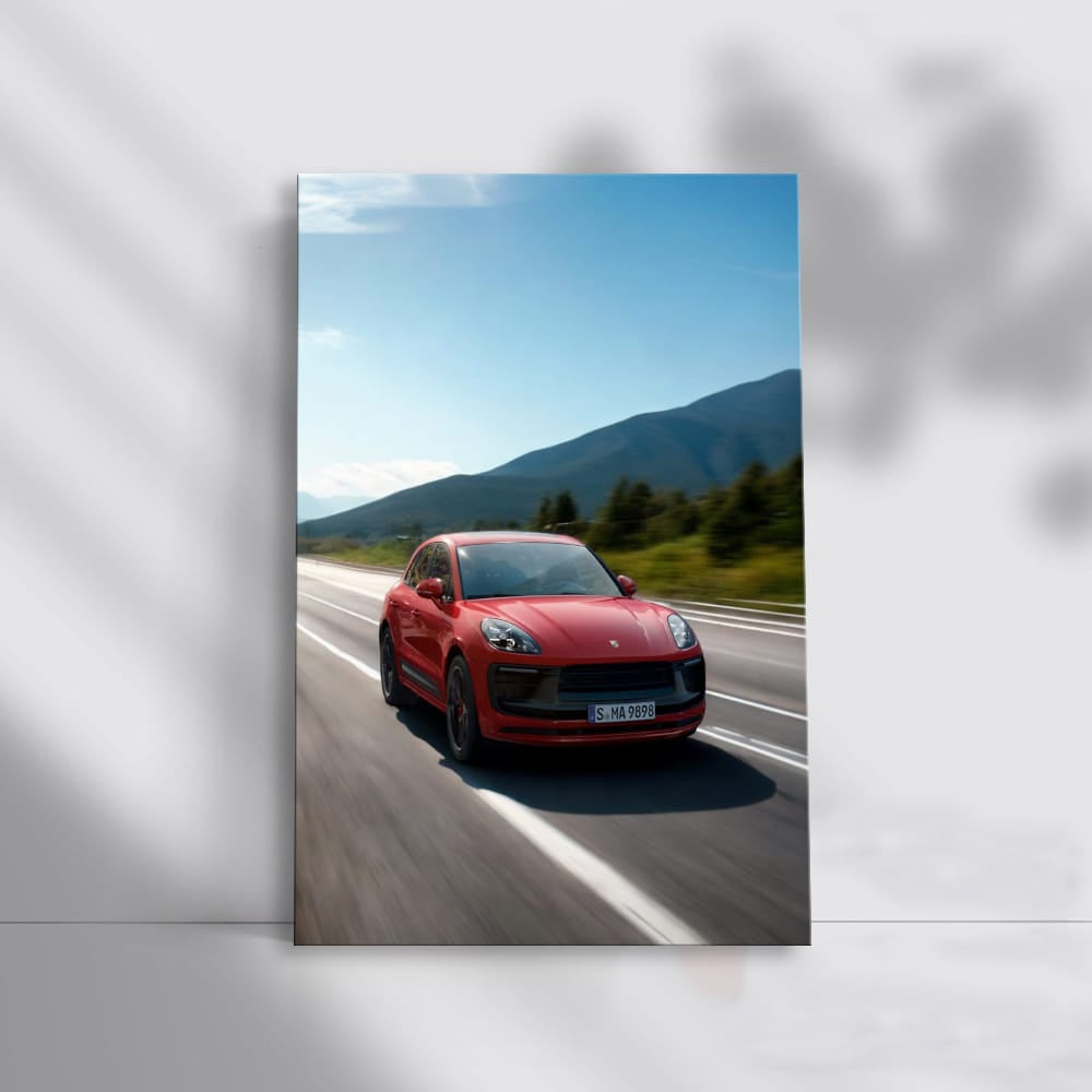Red Porsche on Scenic Road - Sports Car Icon