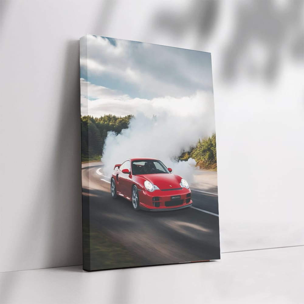 Porsche with Red Smoke - Dynamic Elegance and Speed