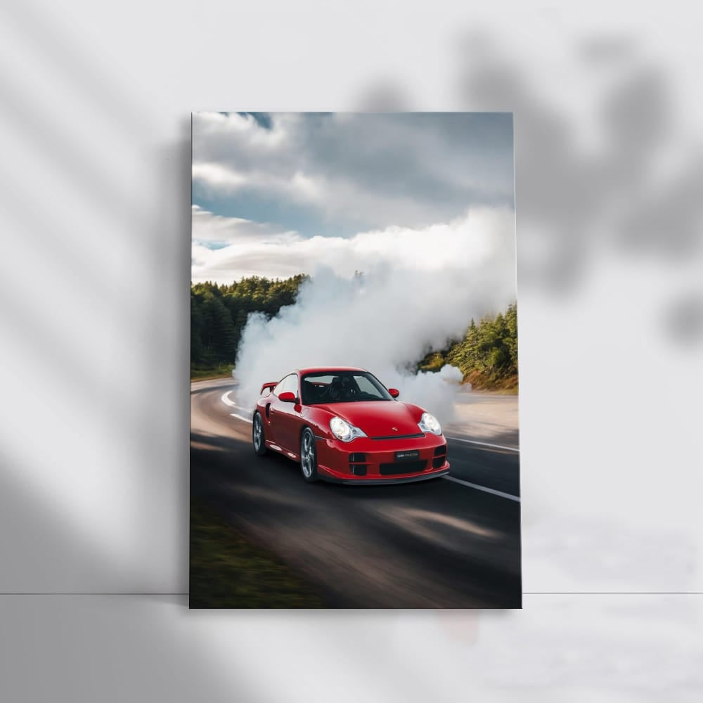 Porsche with Red Smoke - Dynamic Elegance and Speed