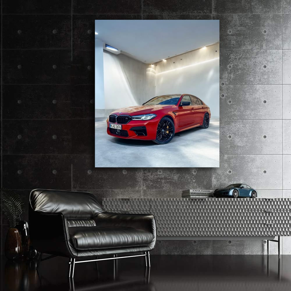 Stunning Red BMW F90 M5 Inside Building - Power Meets Elegance