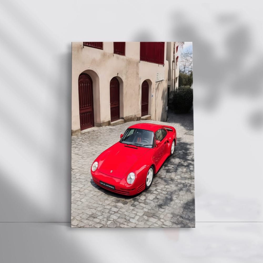 Classic Red Porsche 959 in Historic Town - Timeless Icon