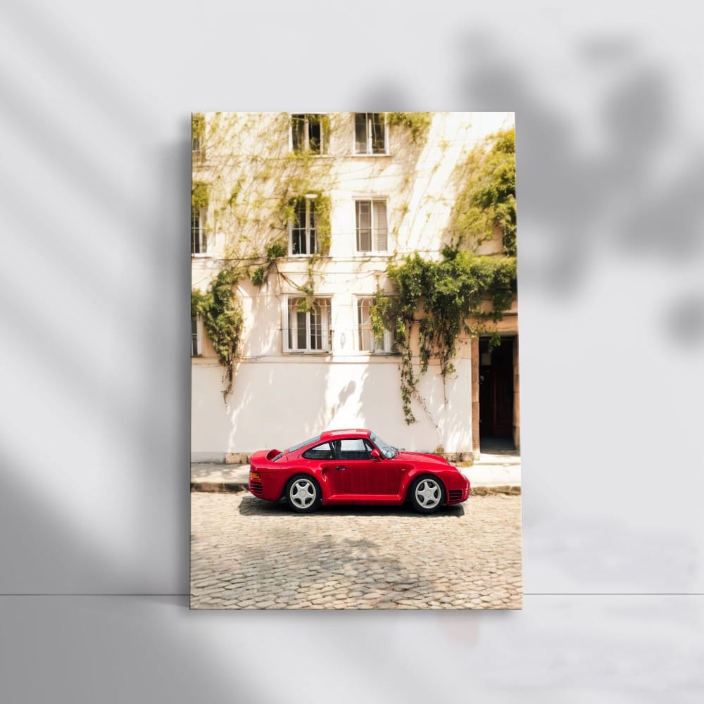 Vintage Red Porsche 959 Roaming Historic Streets - Classic Icon
