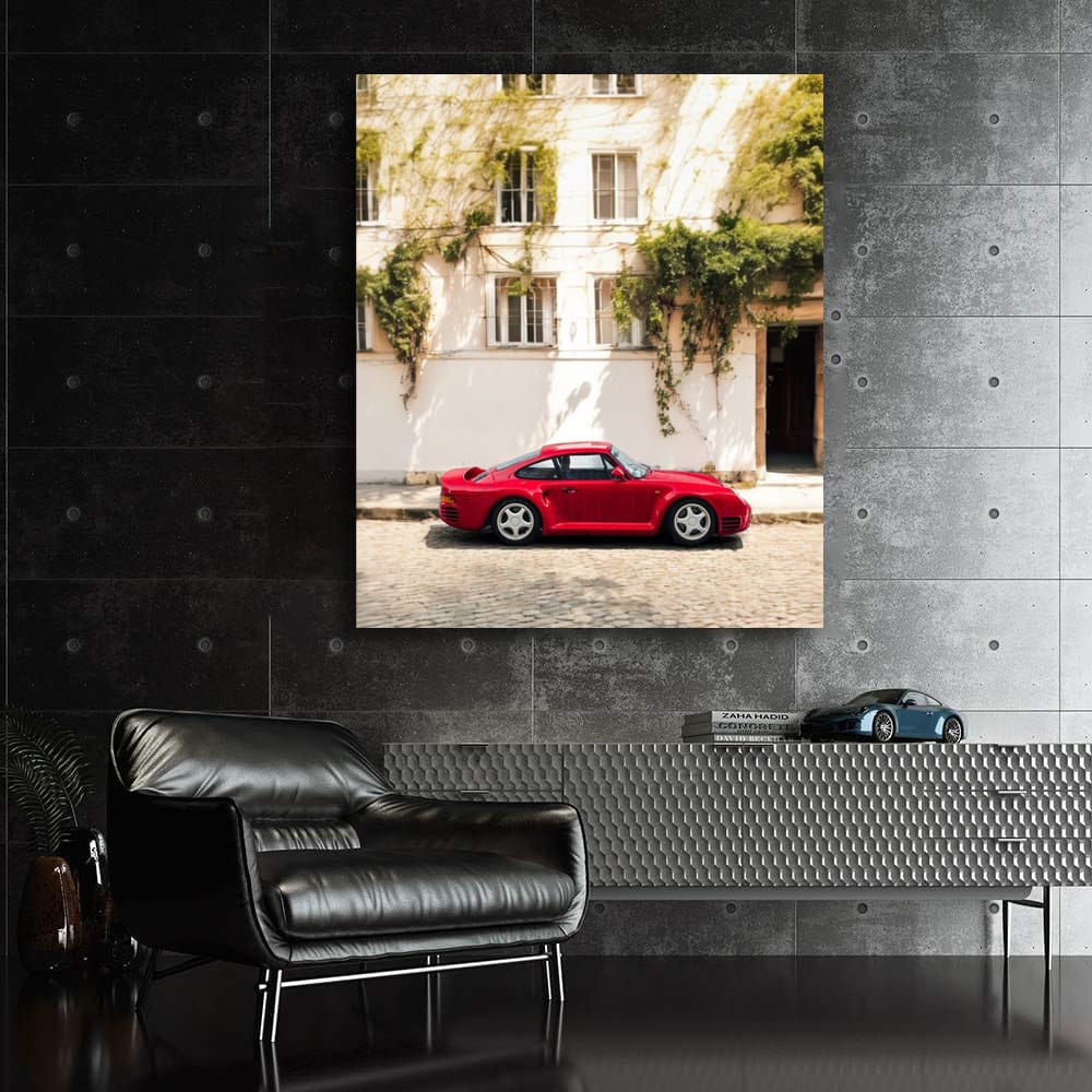 Vintage Red Porsche 959 Roaming Historic Streets - Classic Icon