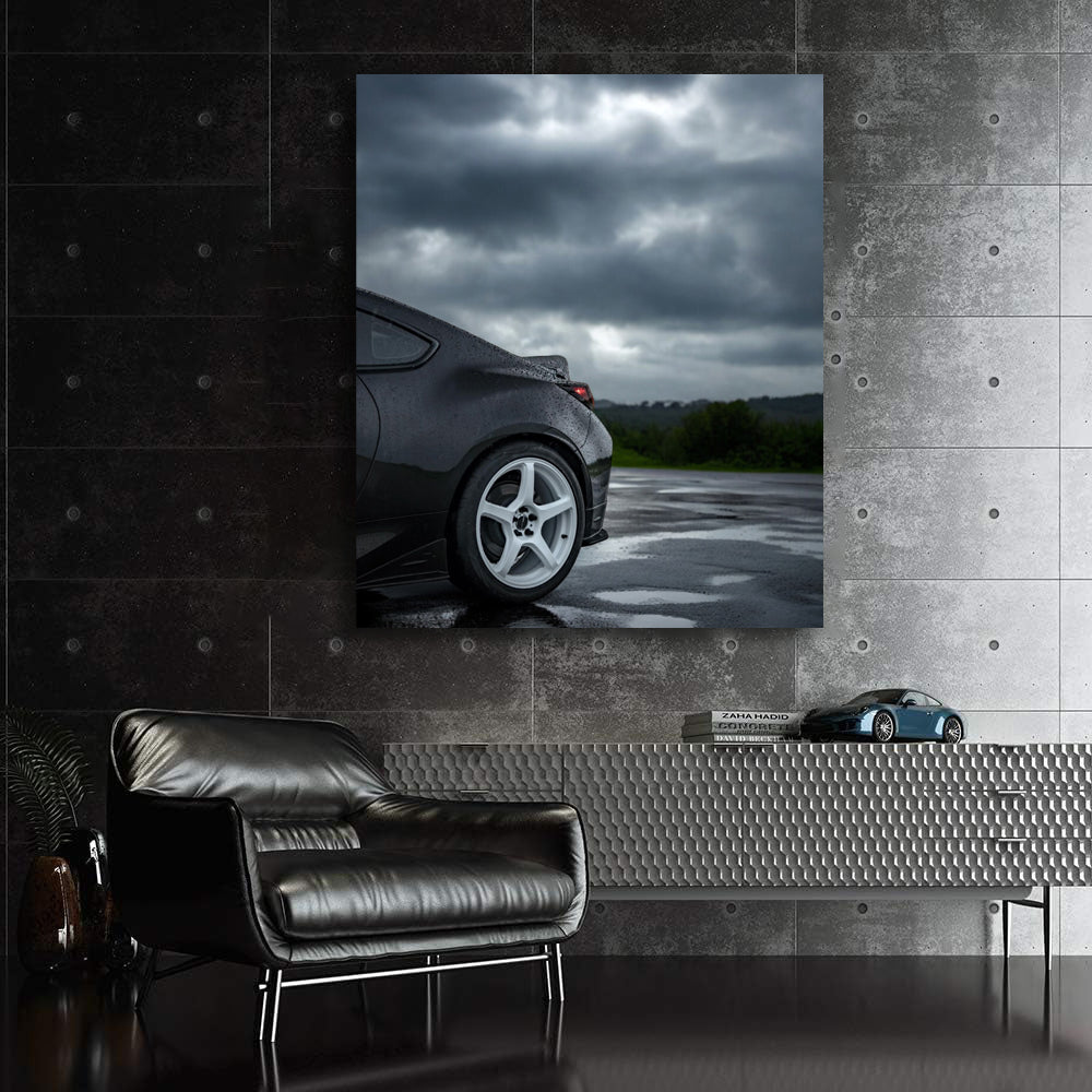 Subaru BRZ in Black: Sleek Performance in Rain