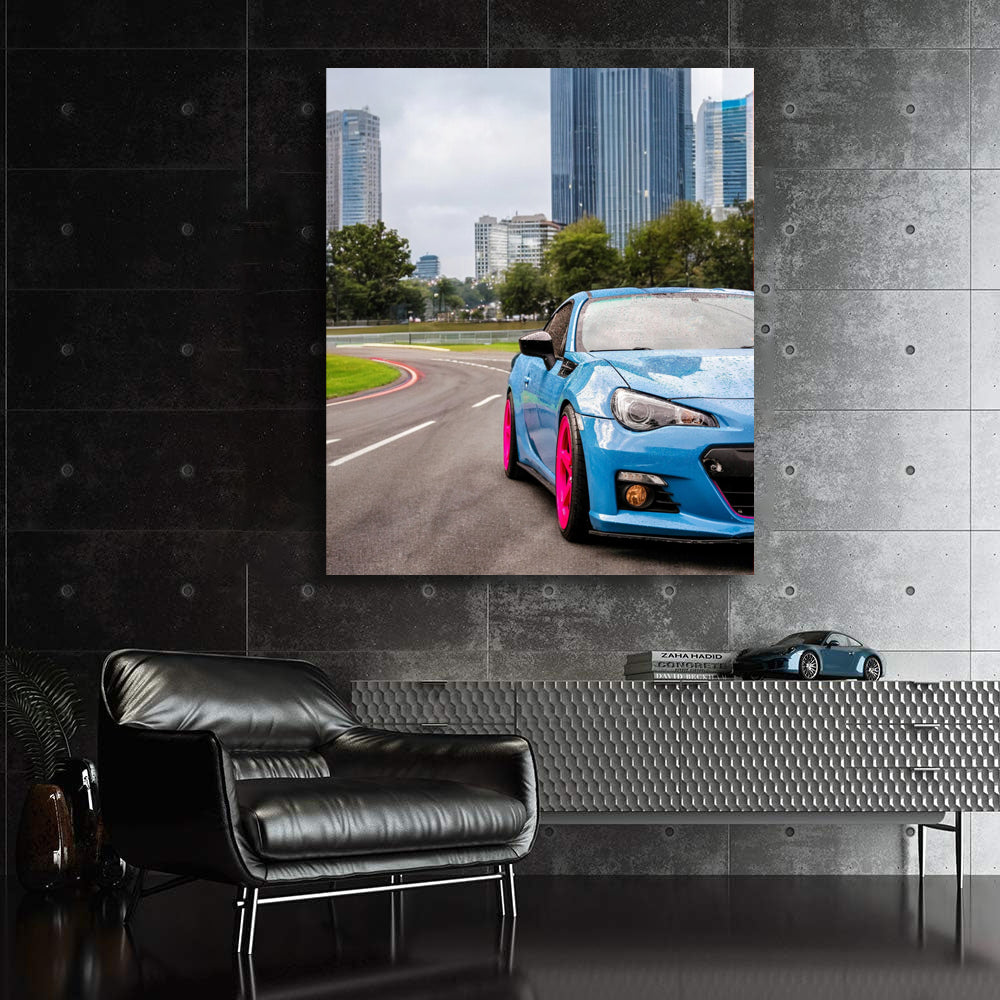 Blue Subaru BRZ Cruises City Streets - Sleek Urban Sportster