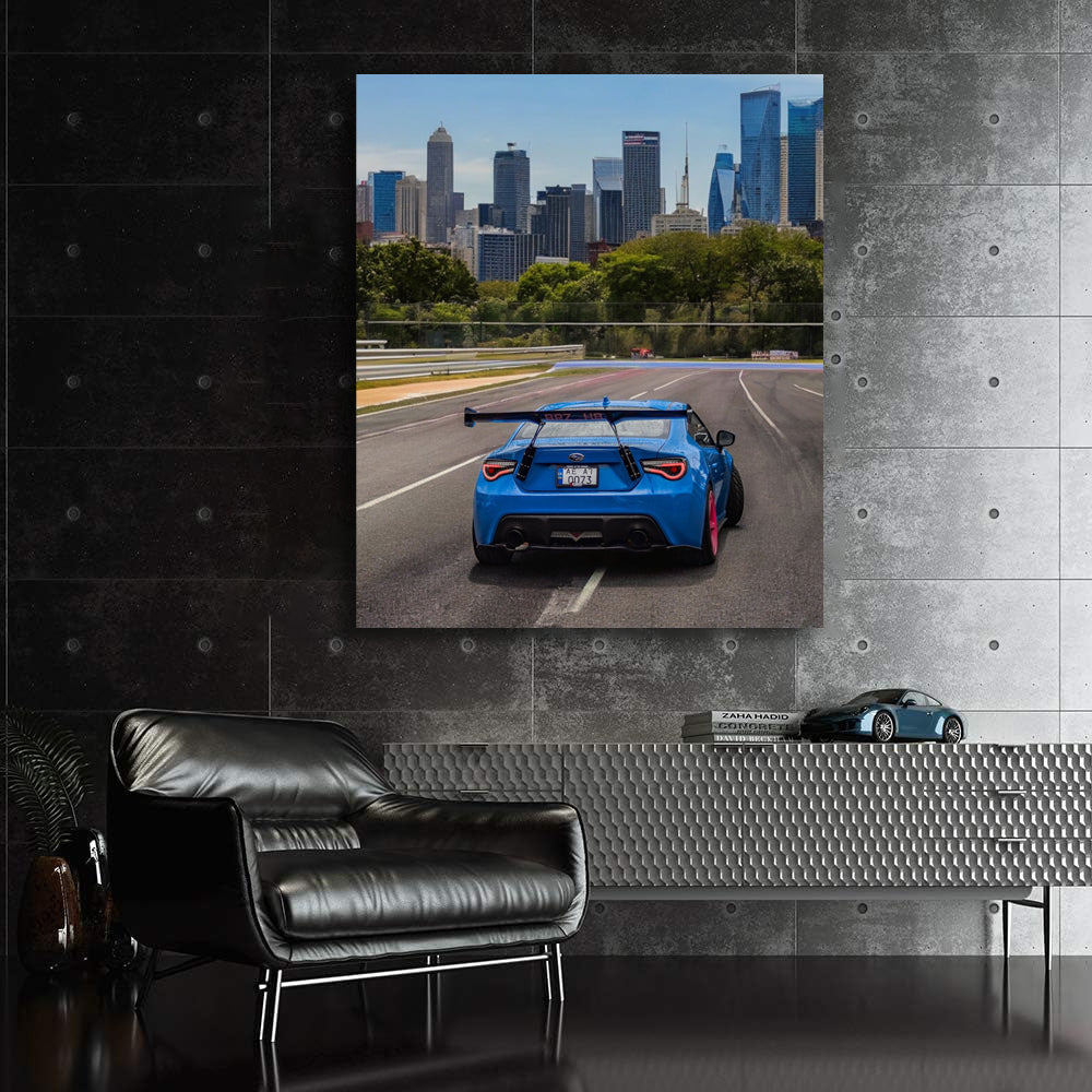 Blue Subaru BRZ Cruising Through Cityscape - Sporty Elegance