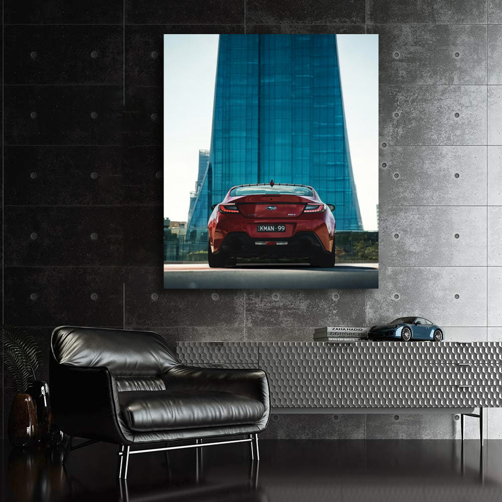 Subaru BRZ in Glass Building - Sleek and Sporty Design