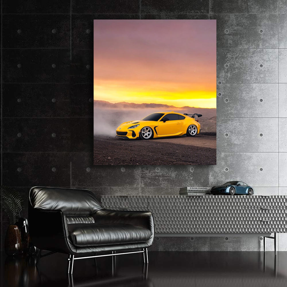 Subaru BRZ Glowing Yellow at Sunset - Sporty Elegance