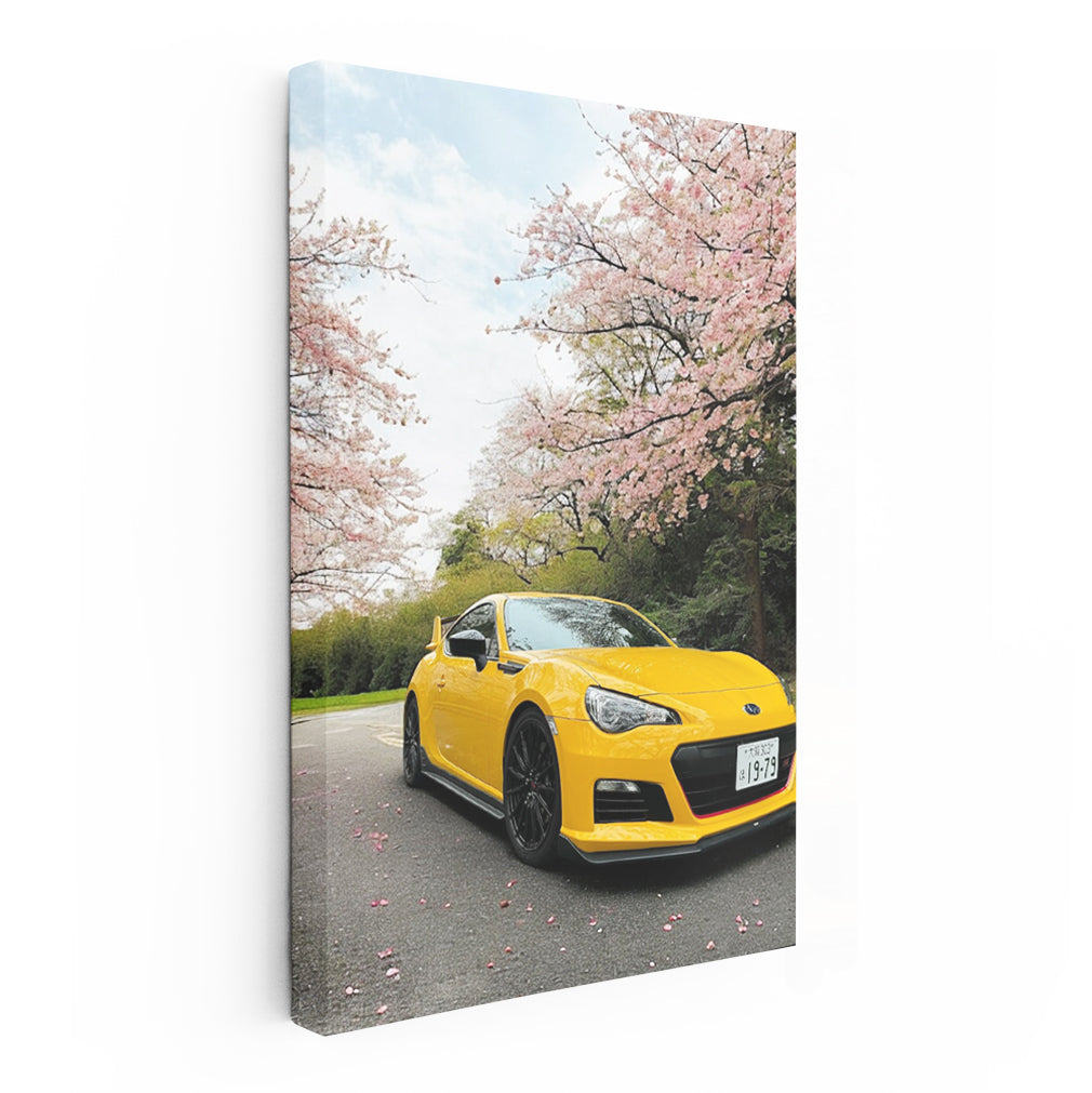 Subaru BRZ in Yellow Under Sakura - Sporty Elegance