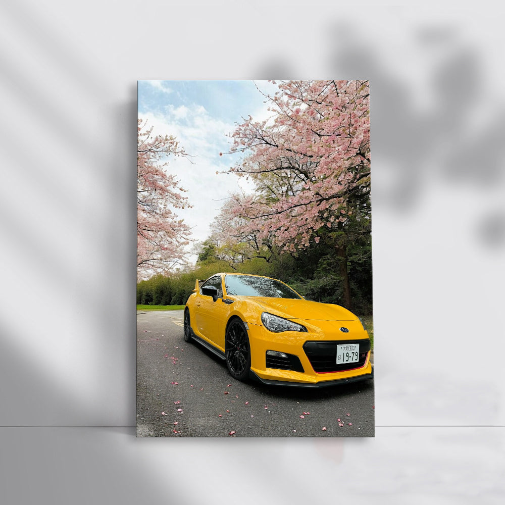 Subaru BRZ in Yellow Under Sakura - Sporty Elegance