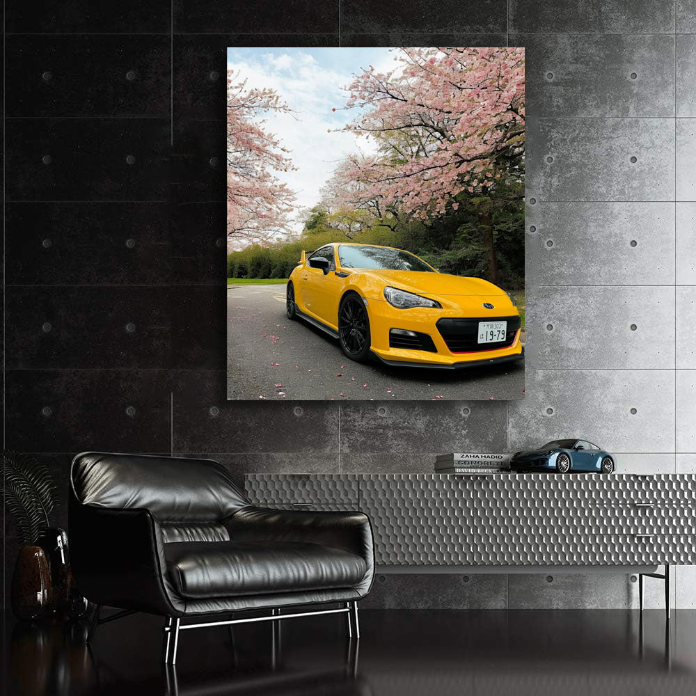 Subaru BRZ in Yellow Under Sakura - Sporty Elegance