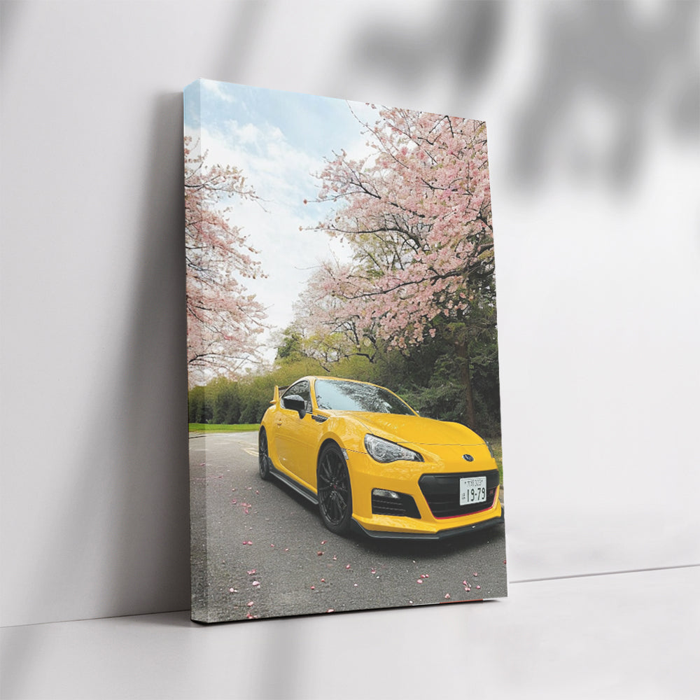 Subaru BRZ in Yellow Under Sakura - Sporty Elegance